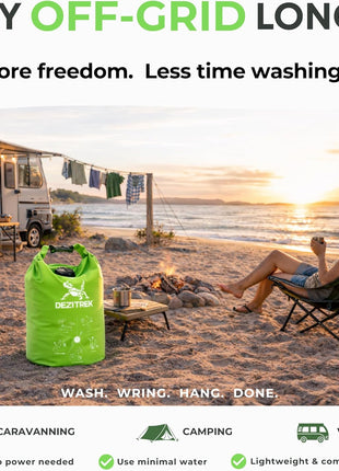 All in One Hand Wash Bag and Plunger Set - Off Grid Washing Machine Non Electric for Camping Travel | Eco Friendly Portable Manual Clothes Washer Laundry Bag for RV's (Medium)