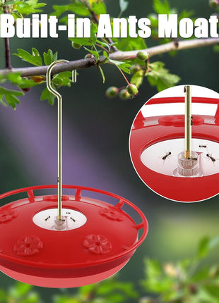 FEED GARDEN Hummingbird Feeders for Outdoors, 2 Pack 16oz Leak-Proof Disc Feeder with Built-in Ant Moat, 5 Feeding Ports, Wide Mouth Easy Clean, BPA-Free Plastic for Garden Patio Backyard