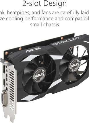 ASUS Dual NVIDIA GeForce RTX 3050 6GB GDDR6 OC Edition Gaming Graphics Card - PCIe 4.0, HDMI 2.1, DisplayPort 1.4a, 2-Slot Design, Axial-tech Fan Design, Steel Bracket, 3 Year Warranty