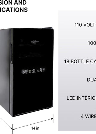 Koolatron 18 Bottle Dual Zone Wine Cooler, Black Thermoelectric Wine Fridge, 1.7 cu. ft (48L), Freestanding Wine Cellar, Red, White, Sparkling Wine Storage for Home Bar, Kitchen, Apartment, Condo