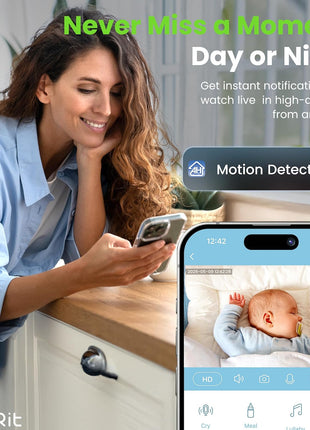 GEARit Baby Monitor with Camera & Audio 2K Video with Motion & Crying Detection, 2 Way Audio Easy WiFi Setup, Remote Monitoring - Easy to Set Crib Monitor with Adjustable Stand