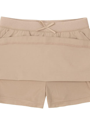 IZOD Girls' School Uniform Pull-on Scooter Skirt with Undershorts, Knit Waistband & Functional Pockets, Wrinkle Resistant, Khaki, 6