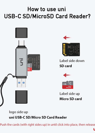 uni SD Card Reader, High-Speed USB C to Micro SD Card Adapter USB 3.0 Dual Slots, Memory Card Reader for SD/Micro SD/SDHC/SDXC/MMC, Compatible with MacBook Pro/Air, Chromebook, Android Galaxy
