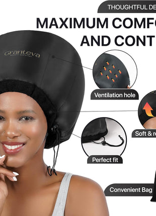 Hooded Hair Dryer Attachment w/A Headband Integrated That Reduces Heat Around Ears & Neck - Hair Dryer Hooded Diffuser Cap for Curly, Speeds Up Drying Time, Deep Conditioning At Home - Portable, Large