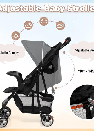 Baby Joy Lightweight Stroller, Compact Toddler Travel Stroller for Airplane, Infant Stroller w/Adjustable Backrest/Footrest/Canopy, 5-Point Harness, Storage Basket, Easy One-Hand Fold, Coffee