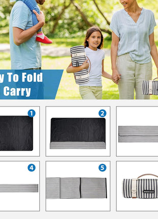 G GOOD GAIN Waterproof Picnic Blanket Portable with Carry Strap for Beach Mat or Family Outdoor Camping Party (Navy Blue)