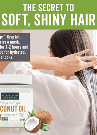 Viva Naturals Organic Coconut Oil, 16 fl oz – Unrefined, Cold-Pressed Extra Virgin Coconut Oil, USDA Organic & Non-GMO, Natural Cooking Oil, Hair Oil & Skin Oil