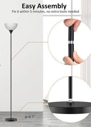 PESRAE Floor Lamp, Remote Control with Stpeless Color Temperatures and Brightness, Torchiere lamp for Bedroom, Living Room, Bulb Included (Matte Black)