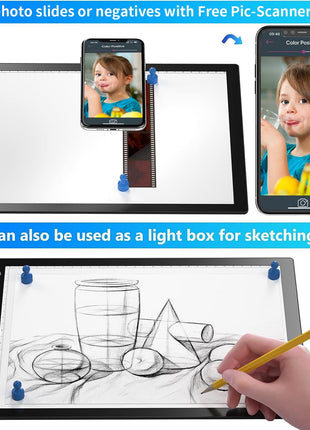 Eyesen Slide Viewer Light Box, for Scanning Film Negatives and Slides, Artist Sketching, A4 Ultra-Thin Light Pad Scanner with 3 Adjustable Brightness, USB Powered