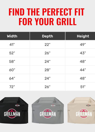 Grillman Grill Cover, BBQ Outdoor Grill Covers, Charcoal, Gas Grills, Waterproof, Rip-Proof, Weather-Resistant, Anti-UV, Barbecue Cover for Weber, Genesis, Charbroil, Nexgrill, etc (Black, 58 Inch)