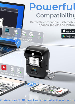 Phomemo M110 Label Makers - Barcode Label Printer Bluetooth Label Maker Portable Thermal Printer for Small Business, Address, Barcode, Logo, Clothing, Mailing, Sticker Printers for Phone & PC, Black