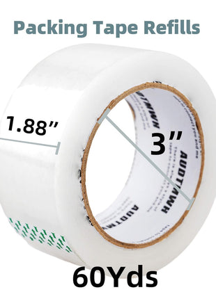 AUDTMWH Packing Tape Refills, Clear, Packaging Tape Heavy Duty Designed for Moving, Shipping and Packing, Mailing,1.88 inch x 60 yds, 2 Rolls