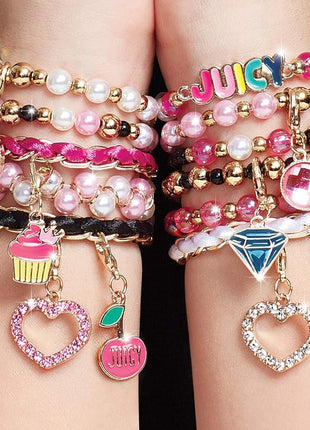 Make It Real - Juicy Couture Pink and Precious Bracelets - DIY Charm Bracelet Kit with Beads for Tween Jewelry Making - Jewelry Making Kit for Girls
