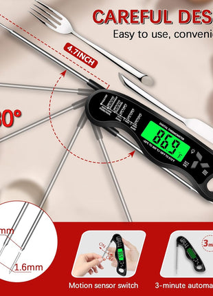 Meat Thermometer Digital,IP67 Waterproof Cooking Thermometer with Backlight, Calibration & Hold Function,Food Thermometer for Cooking,Outdoor Grilling