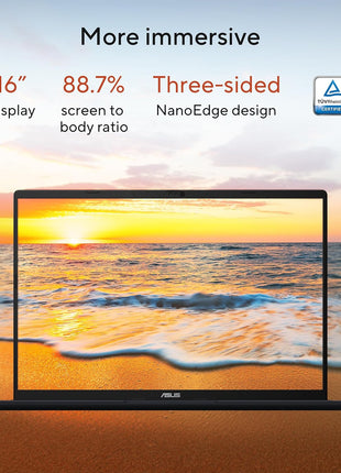 ASUS Vivobook 16 Laptop, Copilot+ PC, 16 inch WUXGA 60Hz Display, AMD Ryzen AI 5 340 with XDNA NPU, AMD Radeon Graphics, 16GB RAM, 512GB SSD, Quiet Blue, M1607KA-DS54