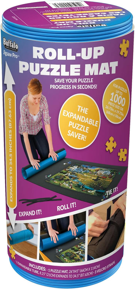 Buffalo Games - Roll-Up Puzzle Mat - Felt Saver Mat, Fits Up to 1500pc | Bigger In-Progress Puzzles, Solid Expandable Core, 3 Velcro Straps, Thick Felt Surface, Puzzle Storage, For Adults