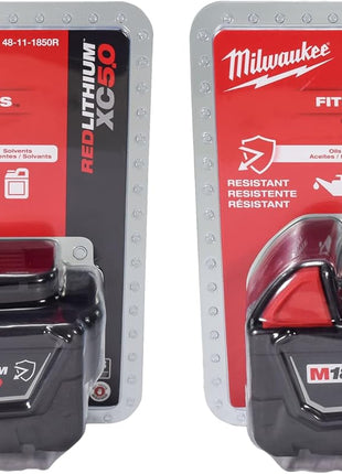 Milwaukee 48-11-1850R M18 18V 5Ah XC Extended Capacity Resistant Battery 2 Pack, (48-11-1850Rx2)