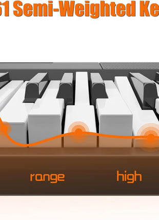 61 Key Keyboard Piano, Protable Electric Semi-Weighted Piano Keyboard for Beginner/Professional, With Power Supply, Built In Speakers, Pedal, Perfect for Birthday or Christmas(with stand, stool)