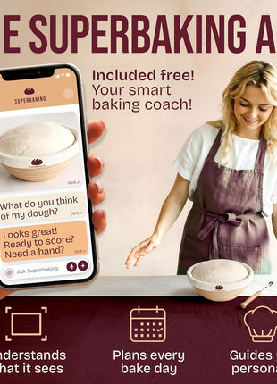 Superbaking Round 9 Inch Banneton Bread Proofing Basket | Sourdough Baking Supplies, Sourdough Starter Kit, Bread Making Tools, Gift Set