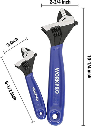 WORKPRO 2-Piece Adjustable Wrench Set, 6-Inch & 10-Inch Wide Jaw Black Oxide Wrench, Cr-V Steel, Metric & SAE Scales, Max Jaw Opening 15/16 inch & 1-5/16 inch, for Home Repairs, Plumbing, Garage Work