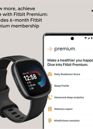 Fitbit Versa 4 Fitness Smartwatch with Daily Readiness, GPS, 24/7 Heart Rate, 40+ Exercise Modes, Sleep Tracking and more, Black/Graphite, One Size (S & L Bands Included)