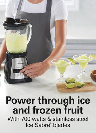 Hamilton Beach Power Elite Blender For Smoothies With Wave Action System | 40 oz. Glass Jar | 12 Functions Including Puree, Crush Ice | 700 Watts | Black | 58148AG
