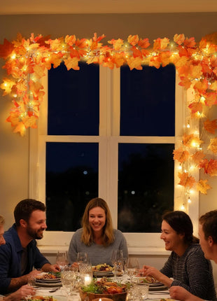 Fall Decor 2 Pack Lighted Fall Garland, Total 16.4ft 40 LED Thanksgiving Decorations Halloween String Lights, Friendsgiving Gift Thanksgiving Decor for Home Holiday Autumn Garland Indoor