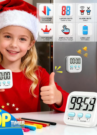 2 Pack Digital Timer for Kids Classroom Kitchen Timers for Cooking | w/ Battery, Easy to View, Alarm, Mute Mode, Count Down/Up, Magnetic, Kickstand, Hanging, Classroom Timer for Teacher Supplies