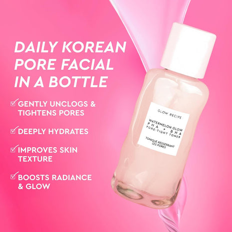 Glow Recipe PHA + BHA Face Toner, Korean Exfoliating Toner for Pores, Gentle Chemical Exfoliant + Hydrating Toner, Watermelon, Cactus Water + Glycerin (40ml)