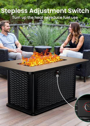 Ciays 43-Inch Rectangular Propane Fire Pit with 60,000 BTU Output, Fire Pit Table Premium Gas for Outside Patio with 304 Stainless Steel H-Burner, Glass Stones, and Wind Guard,Black