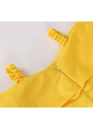 JerrisApparel Princess Dress Off Shoulder Layered Costume for Little Girl (5 Years, Yellow with Accessories)