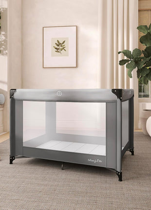 Dream On Me Zazzy Portable Playard with Bassinet - 360? Mesh Visibility, Quick Folding Travel Friendly Design, Carry Bag and Foldable Mattress Pad Included, Compact and Lightweight - Gray