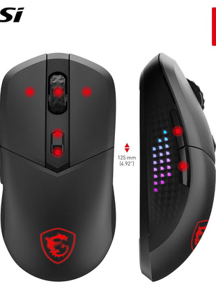 msi Versa 300 Elite Wireless Gaming Mouse - 26000 DPI Optical Sensor, 1000 Hz Polling Rate, Symmetrical, 60M+ Click OMRON Switches, 6 Buttons, 200-Hour Battery, 1ms Latency, RGB, 65g - Wired/Wireless