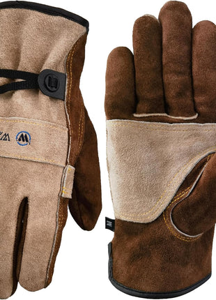 WZQH Leather Work Gloves for Men or Women.Gardening,Welding,Coffee-grey L | Glove for Tig, Mig, Construction, Chainsaw, Farm, Ranch, etc. Cowhide, Soft Lining, Utility, Firm Grip, Durable.Large