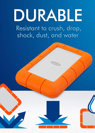 LaCie Rugged 5TB Portable External HDD - USB 3.0/2.0 Compatible, Shock/Dust/Rain Resistant for Mac & PC, Orange, Grey