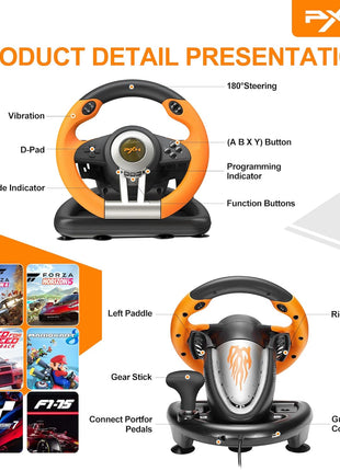 PXN Racing Wheel - Gaming Steering Wheel for PC, V3II 180 Degree Driving Volante Universal Usb Car Racing with Pedal for PC, PS4, PS3,Xbox Series X|S, Xbox One and Switch