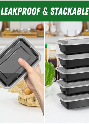 Dealusy 50 Pack (100-Piece) 24 oz Meal Prep Containers Reusable with Lids, Sturdy Leakproof & Food Safe, Microwave, Freezer, Dishwasher Safe Prep Containers, To Go Take Out Plastic Food Storage