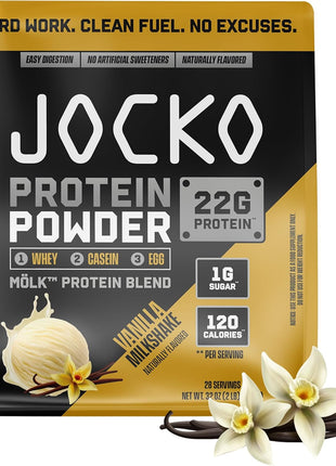 Jocko Fuel Whey Protein Powder, Vanilla Milkshake, 22g Protein, Digestive Enzymes + Probiotic Blend, No Sugar Added, with Essential Amino Acids + Electrolyte Minerals, 28 Servings