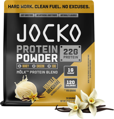 Jocko Fuel Whey Protein Powder, Vanilla Milkshake, 22g Protein, Digestive Enzymes + Probiotic Blend, No Sugar Added, with Essential Amino Acids + Electrolyte Minerals, 28 Servings