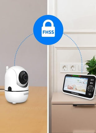 HelloBaby Upgrade 5'' Baby Monitor with 30-Hour Battery, 2 Cameras Pan-Tilt-Zoom, 1000ft Range Video Audio Baby Monitor No WiFi, VOX, Night Vision, 2-Way Talk, 8 Lullabies and Temperature