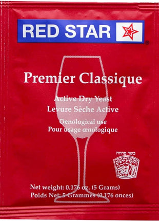 Red Star Premier Classique Wine Yeast (5 Pack) - Great for Making Wine Cider Mead Kombucha at Home - 5 g Sachets - Saccharomyces cerevisiae - Sold by CAPYBARA Distributors Inc.