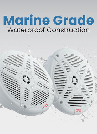 Pyle 6.5 Inch Marine Speakers (Pair) - 2-way IP-X4 Waterproof and Weather Resistant Outdoor Audio Dual Stereo Sound System with 600 Watt Power and Low Profile Design - Pyle PLMR652W (White)