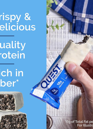 Quest Nutrition Crispy Cookies & Cream Hero Protein Bar, 18g Protein, 1g Sugar, 3g Net Carb, Gluten Free, Protein Snack, Keto Friendly, 12 Count