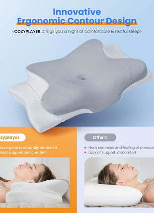 Ultra Pain Relief Cooling Pillow for Neck Support, Adjustable Cervical Pillow Cozy Sleeping, Odorless Ergonomic Contour Memory Foam Pillows, Orthopedic Bed Pillow for Side Back Stomach Sleeper