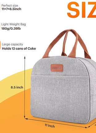 Lunch Bag for Women & Men Adult Insulated Lunch Box, Small Leakproof Cooler Food Lunch Containers Reusable High Capacity Lunch Tote Bags for Work, Travel, Outdoor (Grey)