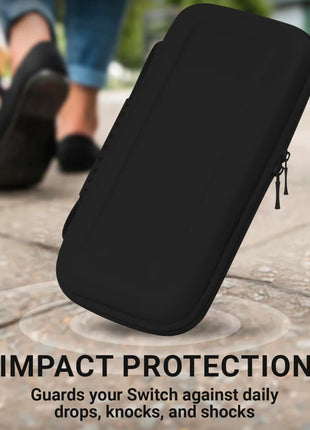 Orzly Carry Case Compatible with Nintendo Switch and New Switch OLED Console - Black Protective Hard Portable Travel Carry Case Shell Pouch with Pockets for Accessories and Games