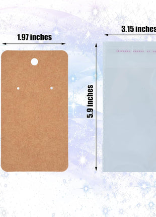 Twavang Earring Display Cards with 100Pcs Earring Holder Cards, 100 Pairs Clear Earring Backs and 100Pcs Self Adhesive Bags for Earrings Jewelry Display (Brown, 3.5 inch x 2 inch)