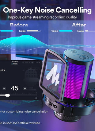 MAONO Gaming USB Microphone, Noise Cancellation Condenser Mic with Mute, Gain, Monitoring, Boom Arm Mic for Streaming, Podcast, Twitch, YouTube, Discord, PC, Computer, PS4, PS5, Mac, GamerWave DGM20S