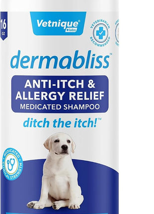 Vetnique Dermabliss Allergy Chews 30 Count and Dermabliss Anti Itch Dog Shampoo Hickory Salmon Soft Chew Supplement Dog Allergy Shampoo