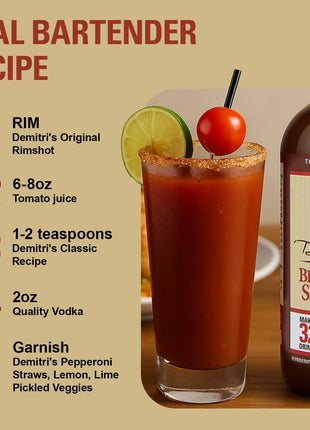 Demitri's Bloody Mary Seasoning Classic Recipe - Bloody Mary Mix - Concentrated Drink Mixer - Bold Rich Flavor - Perfect for Home Brunch Parties & Cocktails - 8oz Bottle (Pack of 1)